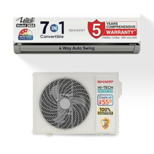 Sharp 2 Ton 3 star, New Star Rated (5 Years comprehensive warranty, 4 Way Swing, 100% copper, Hi-Tech Inverter Compressor, 7 in 1 Convertible, Turbo cool, Dust filter) - AH-SI24V3B-SCN, White